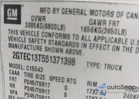 2005 GMC Sierra 1500 Sle z USA, uszkodzony, nr VIN 2GTEC13T551371398